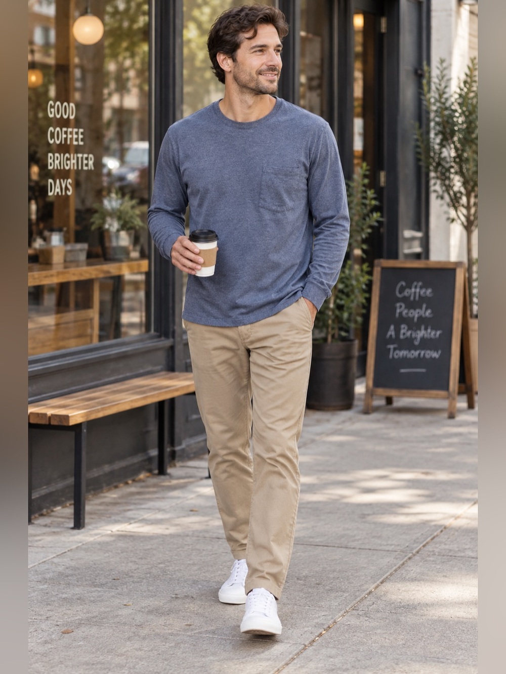 Everlane Uniform The Essential Organic Long Sleeve Tee Blue Medium